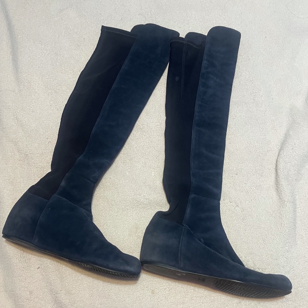 Stuart Weitzman Over-the-Knee Suede Wedge Boots color: blue, size 5